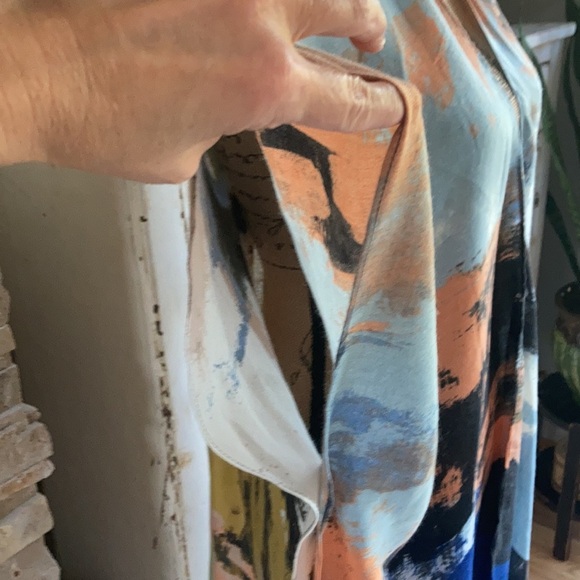 Riah Fashion blue distressed paint splatter open front layering kimono shawl - Picture 7 of 15